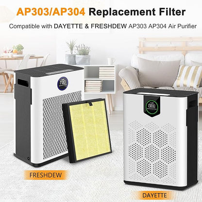 AP303 AP304 Replacement Filters, Compatible with DAYETTE ＆ FRESHDEW Air Purifier AP303/AP304, H14 HEPA Filter with Activated Carbon, 4 Pack (Pet Filter)