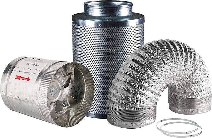 Hydro Crunch 4 inch 100 CFM Booster Fan & 4" x 12" Carbon Filter with 4" x 25ft. Ducting Hydroponic Ventilation Kit