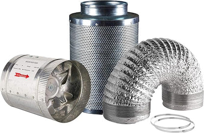 Hydro Crunch 4 inch 100 CFM Booster Fan & 4" x 12" Carbon Filter with 4" x 25ft. Ducting Hydroponic Ventilation Kit