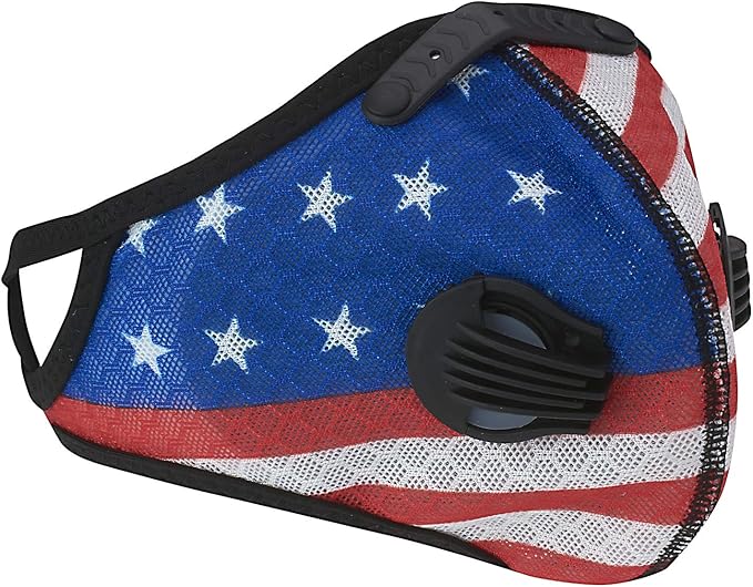 ASA TECHMED Reusable Dual Air Breathing Valve Face Mask Cover with Activated Carbon Filter (Patriotic Cycling)