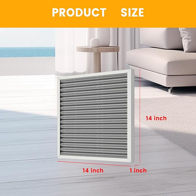 14x14x1 HVAC Furnace Air Filter, Lasts a Lifetime, Washable, the Last HVAC Filter You Will Ever Buy, Breathe Safely at Home or in the Office,Merv 8(Actual Size:13.5x13.5x0.82 Inch)