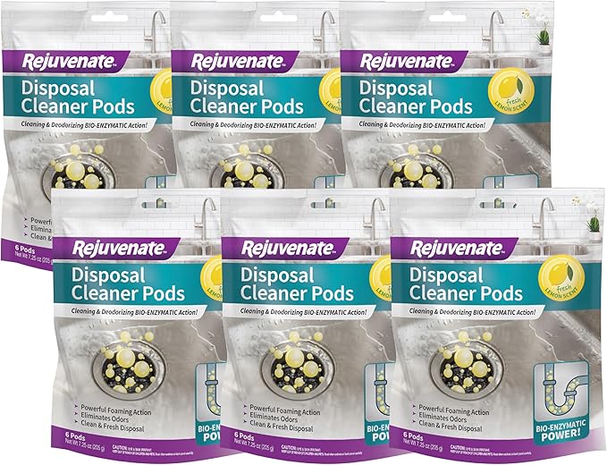 Rejuvenate Disposal Cleaner, 6 Pods, Lemon Scented Disposal And Pipe Cleaner Pods With Bio-Enzymatic Formula Help Break Down Leftover Food Waste And Remove Odors For A Clean, Fresh Disposal, 6 Pack