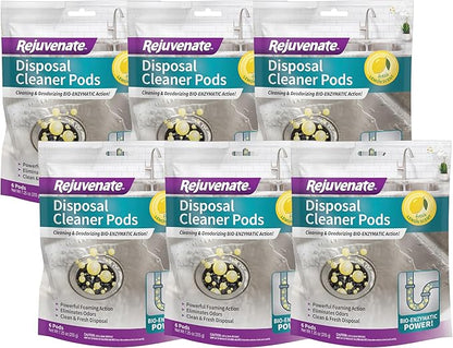 Rejuvenate Disposal Cleaner, 6 Pods, Lemon Scented Disposal And Pipe Cleaner Pods With Bio-Enzymatic Formula Help Break Down Leftover Food Waste And Remove Odors For A Clean, Fresh Disposal, 6 Pack