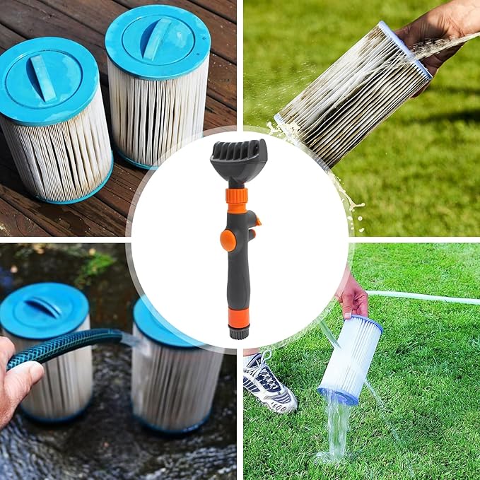 Pool Filter Cartridge Cleaner Tool | Quick Handheld Heavy Duty Cleaning Brush - Pool & Spa Filter Cartridge Cleaner | for Garden Hose Spa Hot Tub Leaves Debris