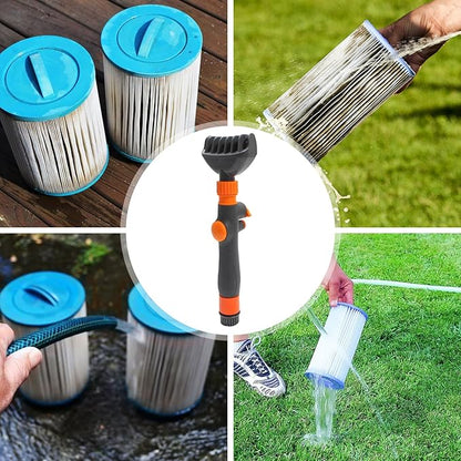 Pool Filter Cartridge Cleaner Tool | Quick Handheld Heavy Duty Cleaning Brush - Pool & Spa Filter Cartridge Cleaner | for Garden Hose Spa Hot Tub Leaves Debris