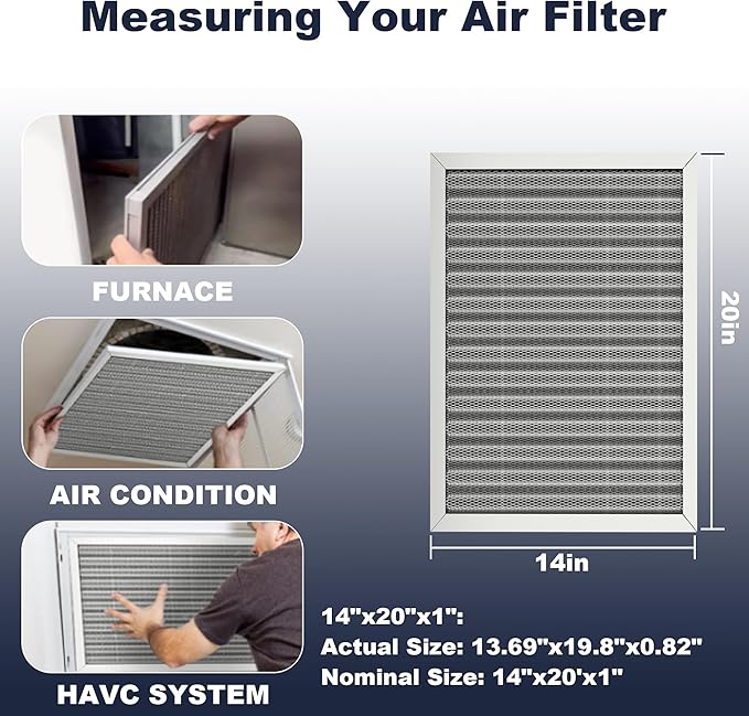 14x20x1 Reusable Air Filter, Electrostatic, Washable Lasts a Lifetime, Breathe Fresher Air in Home and Office HVAC AC Furnace Systems, Merv 8 (Actual Size: 13.69x19.8x0.82 Inch)