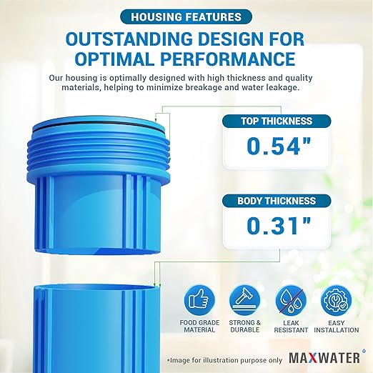 Max Water 20" x 4.5" Whole House Water Filter Housing (WHB20), 20" Sediment Carbon Filter Universal Housing (DB20P), Big Filter Blue Pre-Filtration System for Well Water, 1" NPT Port, Pressure Release