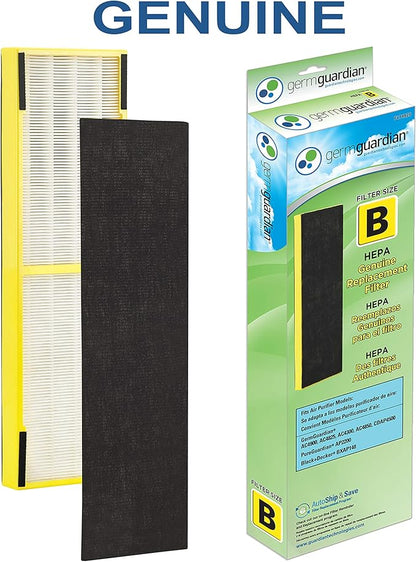 GermGuardian HEPA Pure Genuine Air Purifier Filter B, Removes 99.97% of Pollutants, Wildfire Smoke, Odors, for AC4825, AC4300, AC4900, AC4880, AC4850, CDAP4500, 2-Pack, Black/Yellow, FLT48252PK