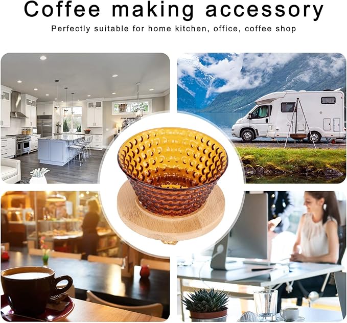 Glass Coffee Dripper, Pour Over Coffee Maker - Reusable Funnel Kettle Brewer Accessory (Brown)