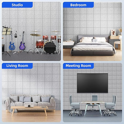 20 Pack Acoustic Panels with Self Adhesive, 12" X 12" X 0.4" High Density Sound Proof Foam Panels for Walls, Soundproof Wall Panels, Square Sound Absorbing Panels for Home Studio Office Decor - Grey