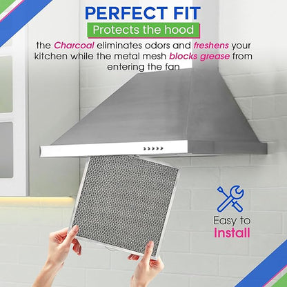 Stove Hood Vent Filter 11.6” x 11.2” BPQTF S99010317 Compatible with Broan Range Hood Filter Replacement for Ductless Overhead - Metal Mesh Filters Grease and Carbon Freshens Kitchen Oven Air (2-Pk)