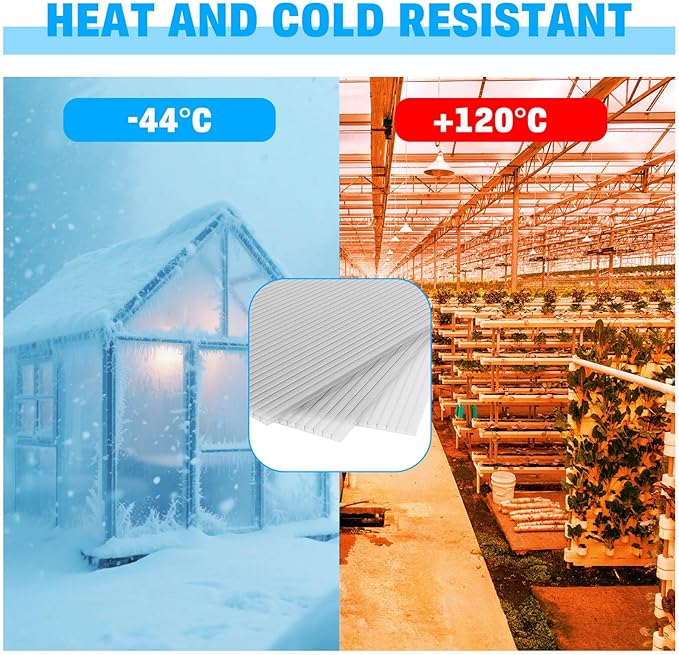 14 Pack Polycarbonate Greenhouse Panels, 4' x 2' x 0.24" Twin-Wall Polycarbonate Sheets for All Weather Green house Covering, Clear Greenhouse Panels, Excellent Light Transmission & Weather Resistance