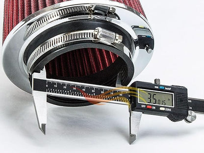 RED 3.5" 89 mm Inlet Truck Air Cone Replacement Performance Washable Clamp-On Dry Air Filter (8" Tall)