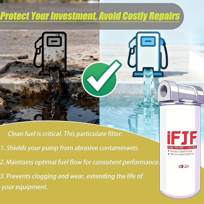 iFJF 1200KTF7018 Fuel Filter Spin-on Particulate Replacement for Transfer Pump FR112 FR1210G FR610G 18 GPM 3/4" with 1200KTG9075 Filter Head and 3/4” ST Elbow and 3/4 x 7” Nipple