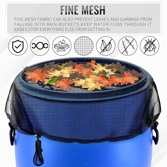 Mesh Cover for Rain Barrel, 2Pcs Water Collection Buckets Cover Rain Collection Barrels Netting Screen to Keep Mosquitoes, Leaves and Debris