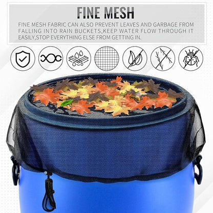 Mesh Cover for Rain Barrel, 2Pcs Water Collection Buckets Cover Rain Collection Barrels Netting Screen to Keep Mosquitoes, Leaves and Debris