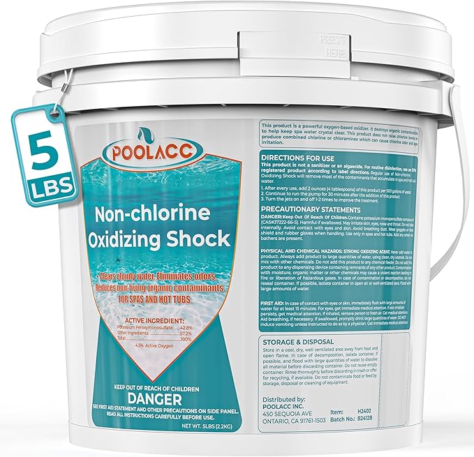 5 LB Non-Chlorine Spa Shock Oxidizer for Hot Tub, Chlorine-Free Treatment & Enhanced Oxidizing Shock for Hot Tubs, Spas and Pools, Quick Dissolving, Fast-Acting