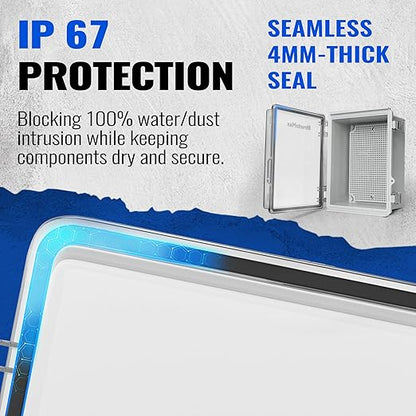 Outdoor Electrical Junction Box | IP67 Waterproof | Resistant ABS Material with Clear UV Coating Cover | Weatherproof Box for Outdoor, Garden, Deck, Patio