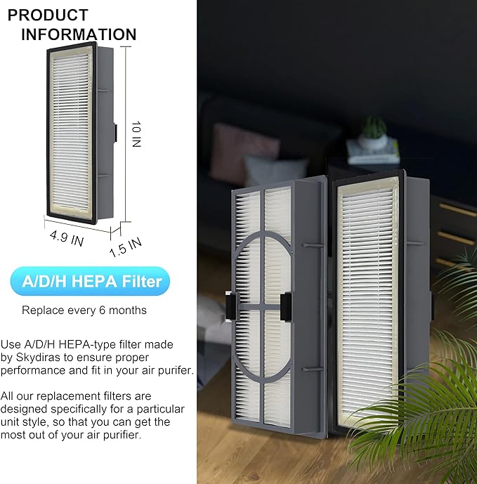 A/D/H True HEPA Filter, Advanced Allergen Reduction, Compatible with Filtrete 3M Air Purifier Model FAP-TT-ADH and Homes HAP9432, HAP9243, HAP9415, Fits for Honeywell Air purifier HPA060(BWM), 2-Pack