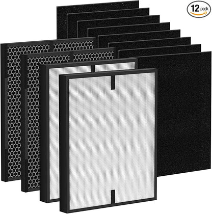 12 Pack 3000 Air Replacement Filter, Compatible with Air Doctor 3000, 3000M, 3000Pro Air Puri-Fier, 2 High-Performance Filters + 2 Activated Carbon Filters + 8 Pre-Filter