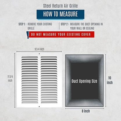 Fits 8x10 Duct Opening | Steel Return Air Grille by Handua | Vent Cover Grill for Sidewall and Ceiling | White | HVAC Cold Air Intake Grille | Outer Dimensions: 9.75"W X 11.75"