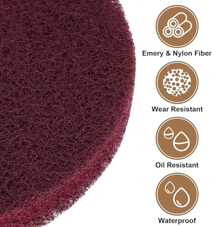 HARFINGTON 24pcs Scrubber Scouring Pads 400 Grits 4 Inch Drill Power Brush Hoop and Loop Surface Conditioning Disc Drill Scuffing Disc Scrub Pads for Home Kitchen Cleaning, Red