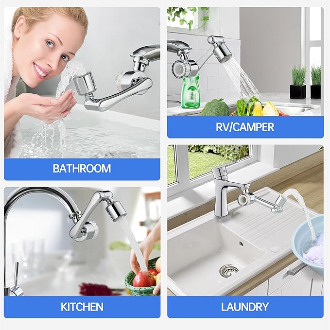 YYKBZ Water Filter For Sink Faucet Extender,1080° Swivel Aerator,2 Modes Spray Sink Water Filter,Brass Faucet Mount Purifier System For Kitchen/Bathroom/Toddlers,Multiple Adapters With 9pcs Filters