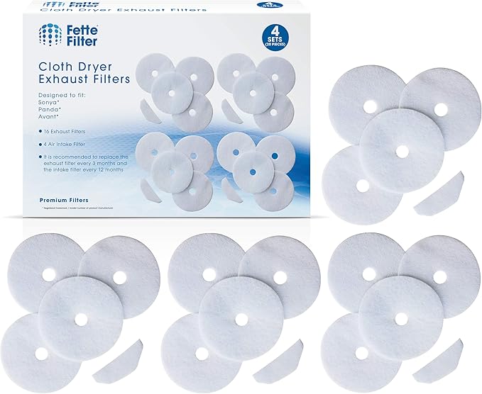 Fette Filter -Premium Material Dryer Exhaust Filters Compatible with Sonya, Panda, Avant, Magic Chef Dryers 16 Exhaust Filters & 4 Air Intake Filters