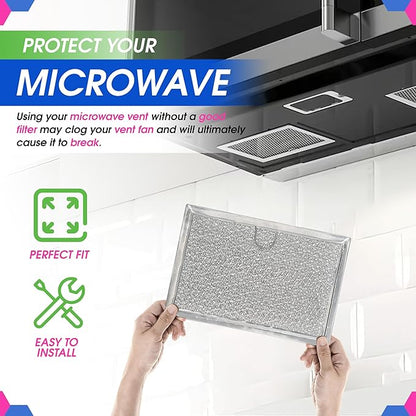 Microwave Filter Replacement 5.12” x 7.64” Fits Frigidaire 5304464105 WB06X10608 GE Microwave Filter - Aluminum Mesh Screen Grease Filter - Filters Air Entering Over the Range Oven Vent Fan (4-Pack)