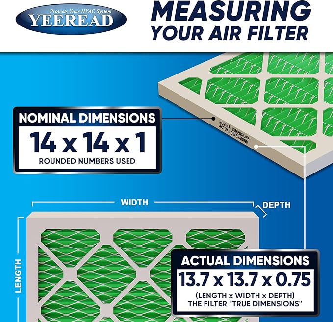 14x14x1 MERV 13 Air Filters, 6-Pack, Actual Size: 13.70” x 13.70” x 0.75”, Pleated Design with Enhanced Filter Media for Superior Filtration,Perfect for HVAC, AC & Furnace Systems
