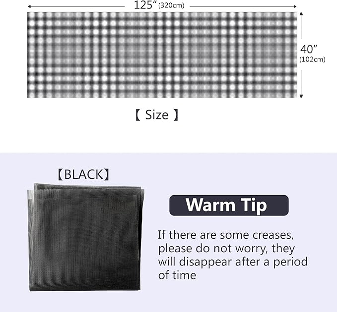 20x20 Mesh Window Screen mesh High Light Transmission, Durable Netting for Doors & Windows Easy Install/DIY-Friendly 【Black, 40''X125''（102X320cm)】