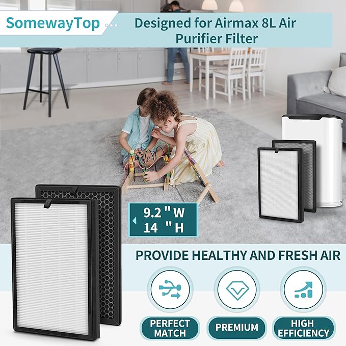 [3 SETS] 8L HEPA Replacement Filter Set Compatible with Okaysou Airmax 8L Air Filters, 3-Stage Airmax 8L Filter, True and Blue Ultra-Filter Carbon Pre-filter Air Cleaner for Home