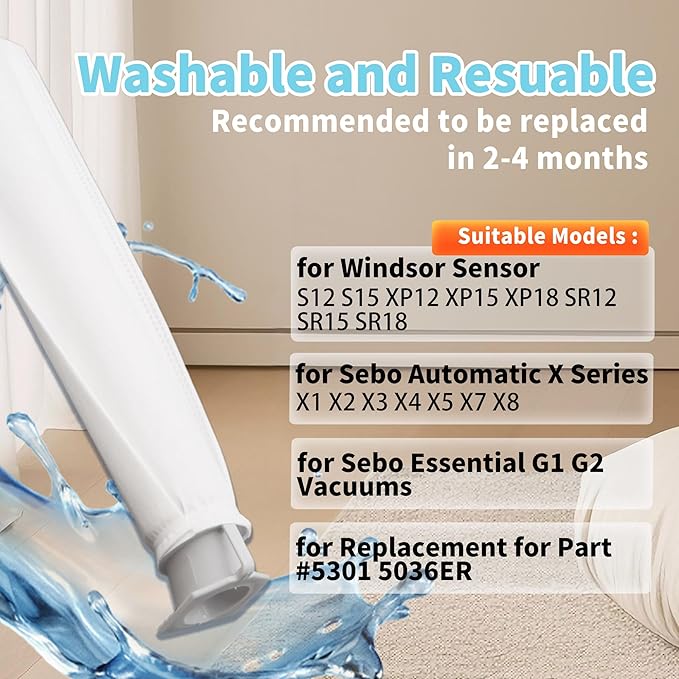 4-Pack MicroFilter fit for SEBO Auto-X S | Replacement Vacuum Filters for Windsor Sensor S12/S15/XP/SR & Essential G1 G2 Upright Vacuums |Replacement for Part#5301 5036ER Micro Hygiene Filter