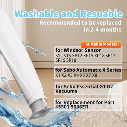 4-Pack MicroFilter fit for SEBO Auto-X S | Replacement Vacuum Filters for Windsor Sensor S12/S15/XP/SR & Essential G1 G2 Upright Vacuums |Replacement for Part#5301 5036ER Micro Hygiene Filter