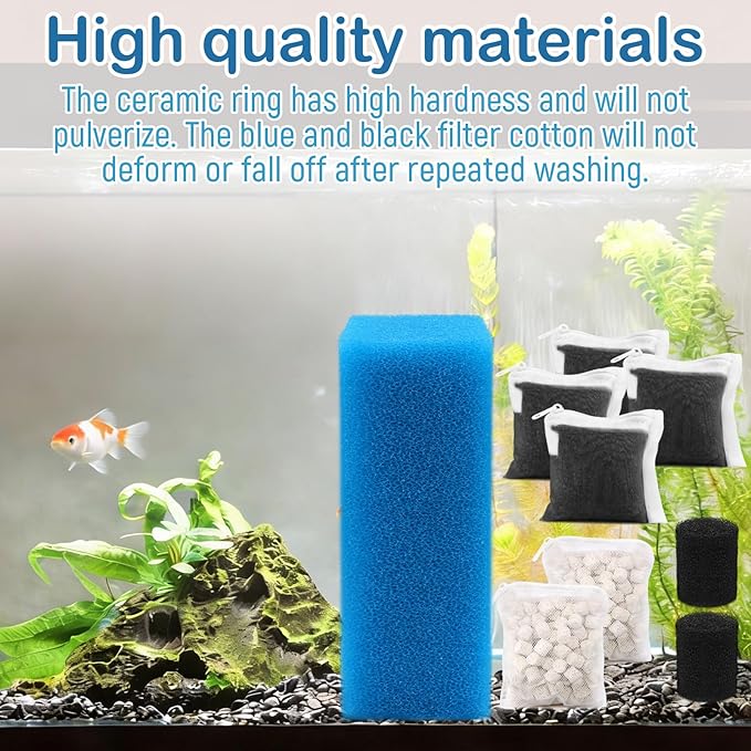 Aquarium Media Maintenance Kit Replacement for Fluval AC110 Power Filter, Includes 1 Blue Foam Filters, 2 Intake Strainer Sponge,2Pack Ceramic Rings and 4 Pack Activated Carbon