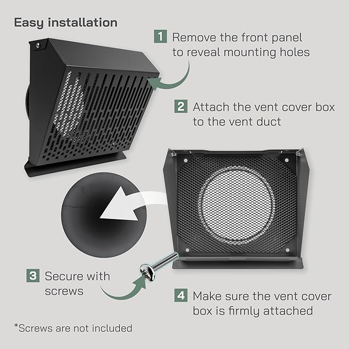 Vent Systems 6" Inch Exhaust Vent Cover with Rubber Gasket - Graphite Black Galvanized Steel - Robust Weatherproof Outdoor Air Exhaust Box - Duct or Surface Mounting - Rain and Snow Protection