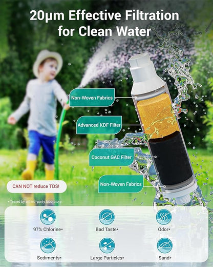 AQUA CREST Garden Hose Water Filter for Plants, Greatly Reduces Chlorine, Odor, Improve Plants Health, Ideal for Organic Gardening, Farming and Pets, 4 Pack with 2 Hose Protector