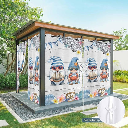 Ocean Gnome Outdoor Curtains for Patio Summer Marine Plumeria Shell Wooden Waterproof Outside Curtains with Grommet Top Weatherproof Curtain for Cabana Pergola Gazebo, 2 Pack, 54" W x 84" L