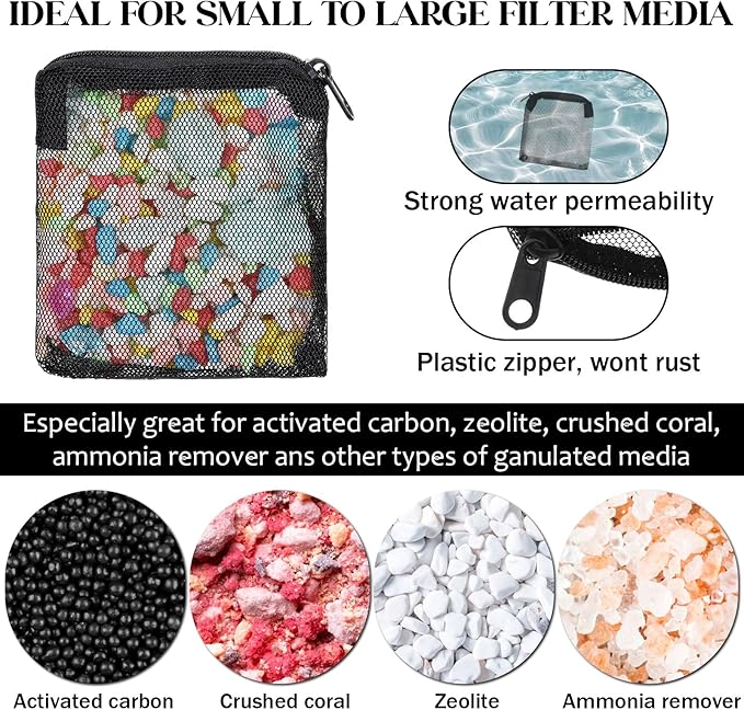 10 Pcs Aquarium Filter Media Bags, 3.9 x 3.9 Inch Fish Tank Fine Mesh Bag with Zipper Fine Mesh Bag Aquarium Reusable Meshes Bags for Activated Carbon Filters Balls Filters Stones
