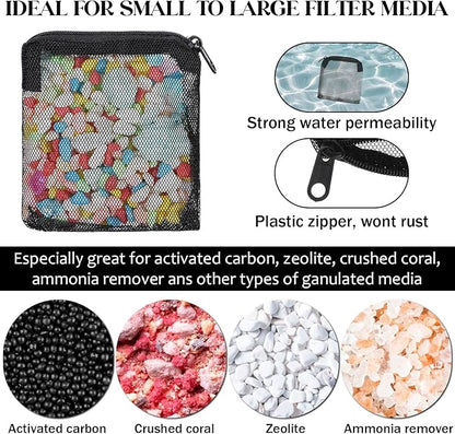 10 Pcs Aquarium Filter Media Bags, 3.9 x 3.9 Inch Fish Tank Fine Mesh Bag with Zipper Fine Mesh Bag Aquarium Reusable Meshes Bags for Activated Carbon Filters Balls Filters Stones