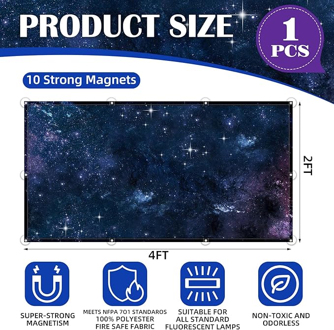 Fluorescent Light Covers - Classroom Covers for Ceiling Lights, 1 PCS 4 x 2 Feet Magnetic Light Filters, Classroom, Office Decor (Starry Sky)