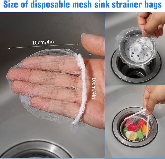 300 PCs Disposable Mesh Sink Strainer Bags, Kitchen Strainer Mesh Bag Non-Clog Sink Drain Strainers, Elastic Net Strainers Filter Bags Residue Filtering Bag for Food Waste Leftover Garbage
