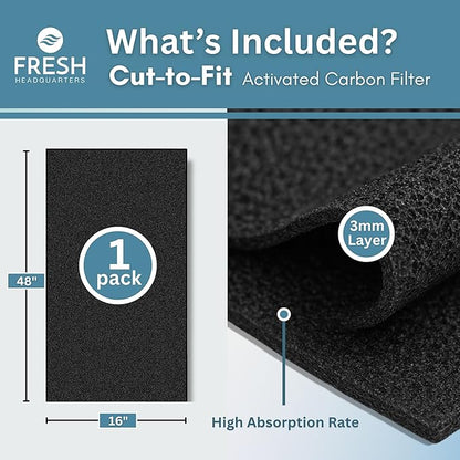 Activated Carbon Filter Pad - Cut to Fit Air Vent Filters for Home, AC, Furnace, Range Hood & Vent - Charcoal Filter Sheets Material for Dust, Odor, Smoke & Allergen Removal - 1 Pack