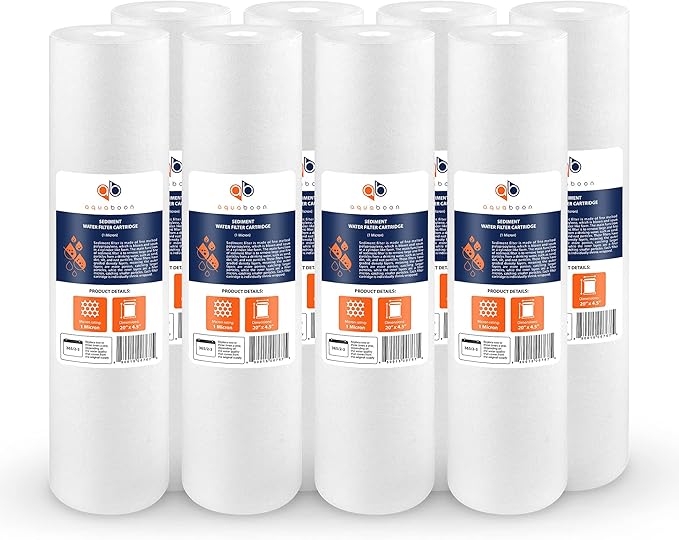 Aquaboon 1 Micron 20 x 4.5 Sediment Water Filter Replacement Cartridge | Whole House Sediment Filtration | Compatible with AP810-2, SDC-45-2005, FPMB5-20, P5-20, FP25B, 155358-43, 8 Pack