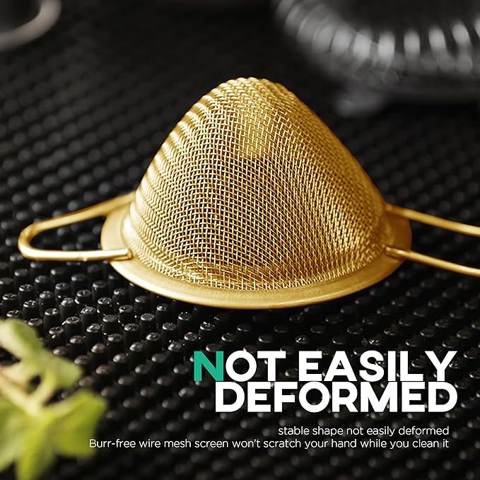 Homestia Fine Mesh Strainer for Kitchen, 304 Stainless Steel Sieve Sifters Cocktail Strainer for Food, Tea, Oil, Noodles, Coffee, Juice, Flour, Fruits, Vegetables - Easy to Clean Drink Strainer (Gold)