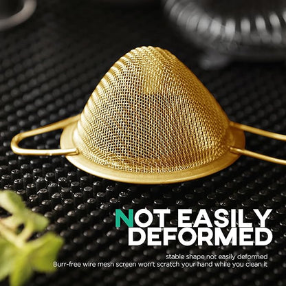 Homestia Fine Mesh Strainer for Kitchen, 304 Stainless Steel Sieve Sifters Cocktail Strainer for Food, Tea, Oil, Noodles, Coffee, Juice, Flour, Fruits, Vegetables - Easy to Clean Drink Strainer (Gold)