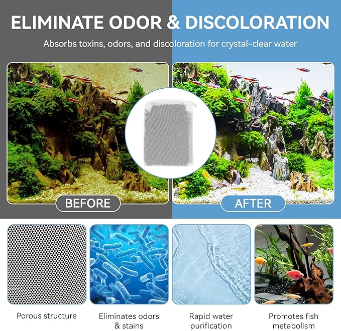 A1384 Activated Carbon Inserts for AquaClear 50 Filter, Aquariu Filter Replacement Media for Fluval up to 30-50 Gallons Aquariums, Fish Tank Activated Charcoal for Remove Odors, 6 Pack(80g/Bag)