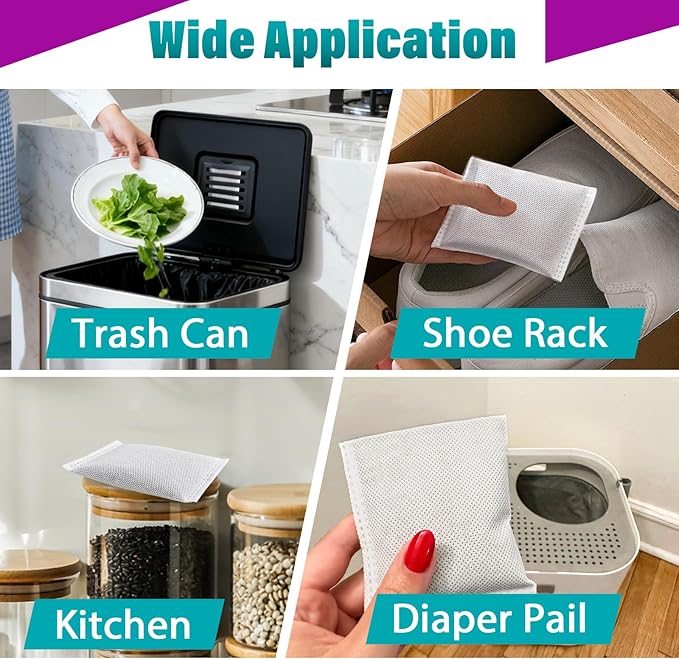 16 Pcs Activated Charcoal Odor Absorbing Filter Refills, Compatible with 8 Gallon & Larger Trash Cans, Long-Lasting Deodorizer Replacement for Kitchen/Bathroom Use