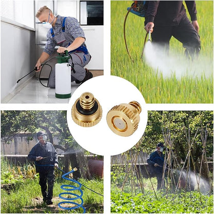 KUWAN 0.016" Orifice (0.4mm) Thread UNC 10/24 Brass Misting Nozzles Low Pressure Atomizing Misting Sprayer Water Hose Nozzle for Greenhouse, Landscaping, Outdoor Cooling Mister System (5PCS)