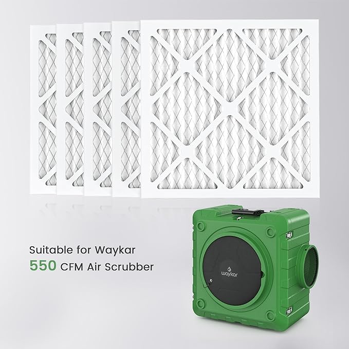 Waykar MERV-10 Filter Replacement – Captures Dust, Pollen – Compatible with Waykar 550 CFM Air Scrubber (5-Pack)